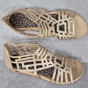 Bellini Nazareth sandals women's 8.5 gold metallic geometric cutouts zip back